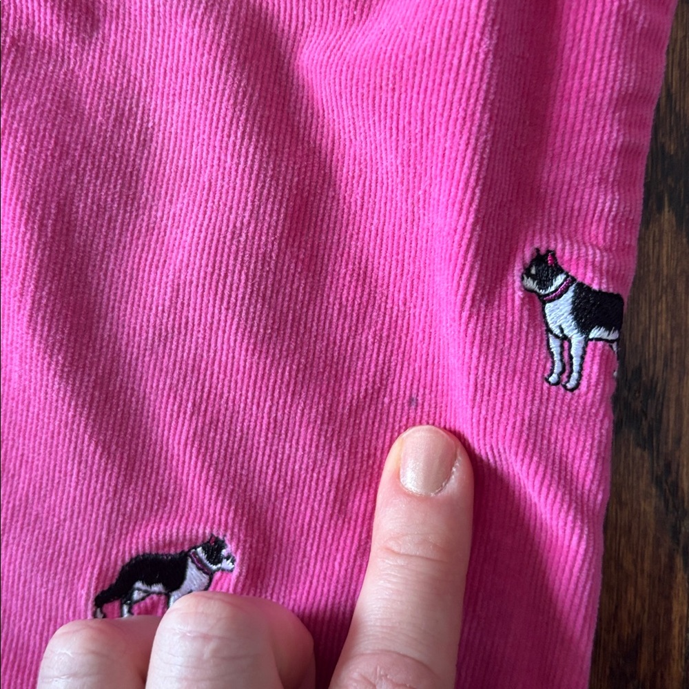 Lilly Pulitzer Y2K Pink Corduroy Flare Embroidered Terrier Pants, Size 6 - Picture 3 of 7